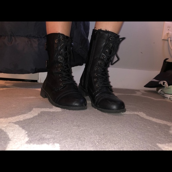 Forever Black Combat Boots - Picture 1 of 5